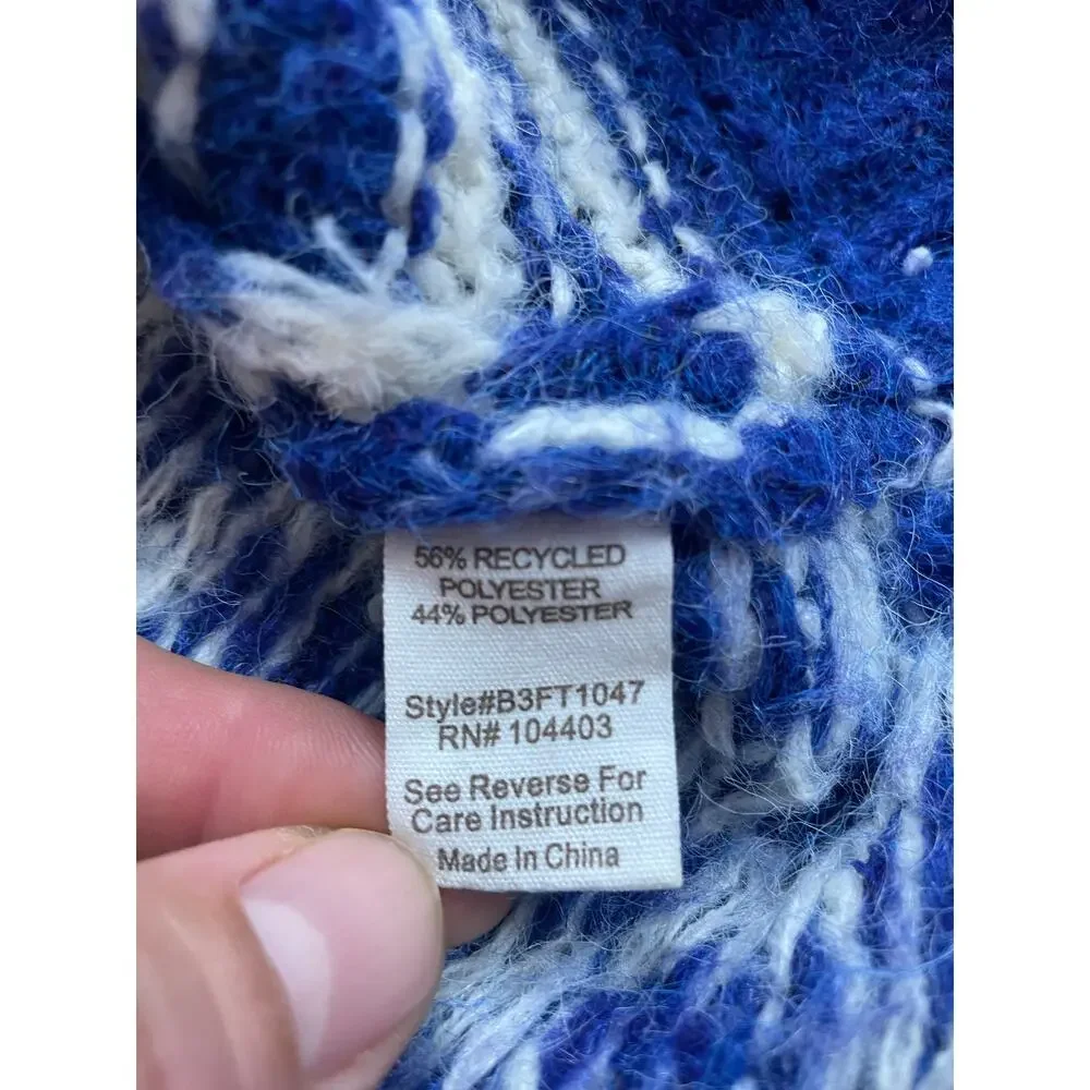 Blu Pepper Large Blue Ivory Mixed Pattern Checkerboard Knit Sweater